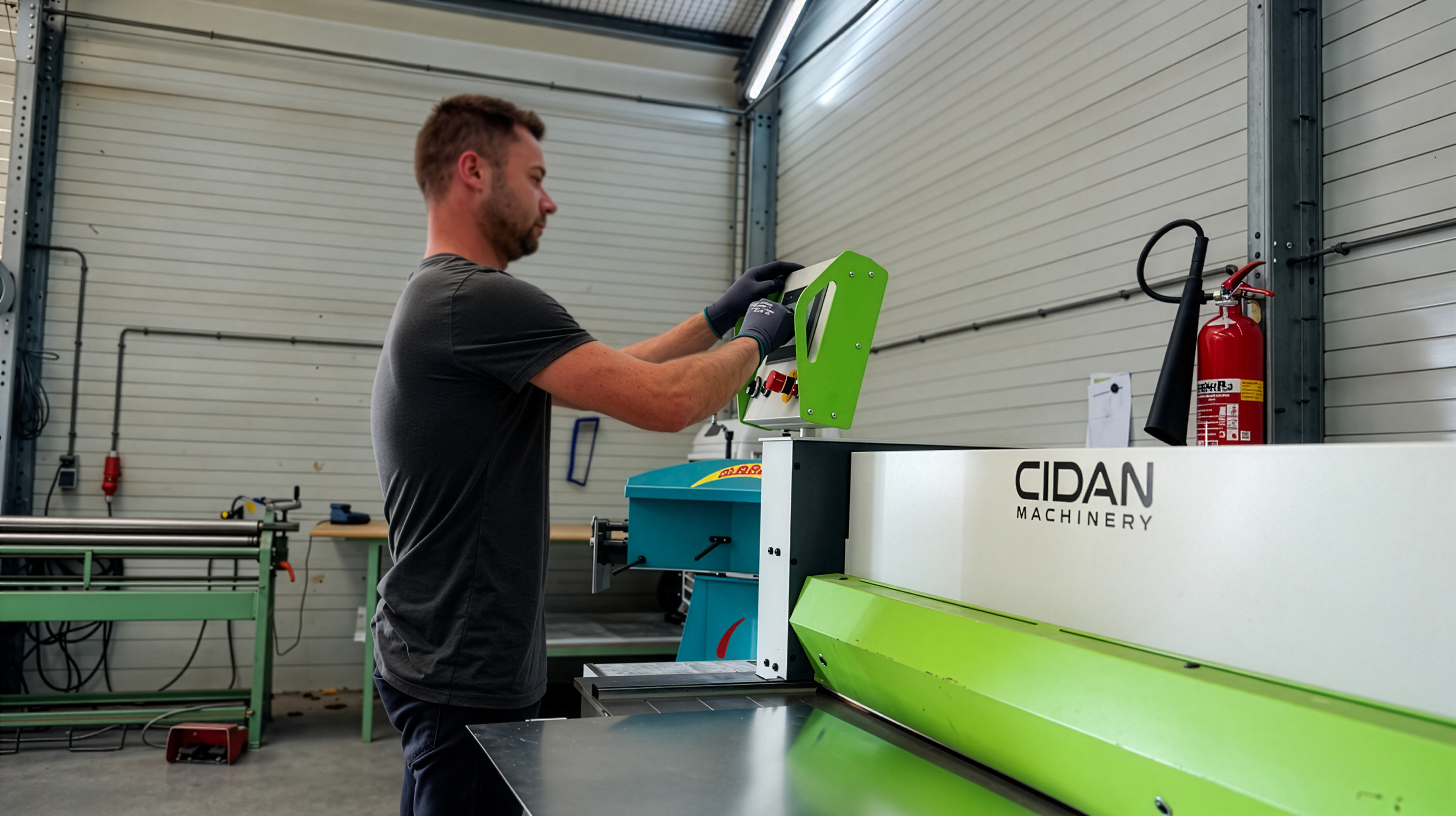 Medewerker stelt een zetbank van CIDAN Machinery in voor het zetten van plaatwerk